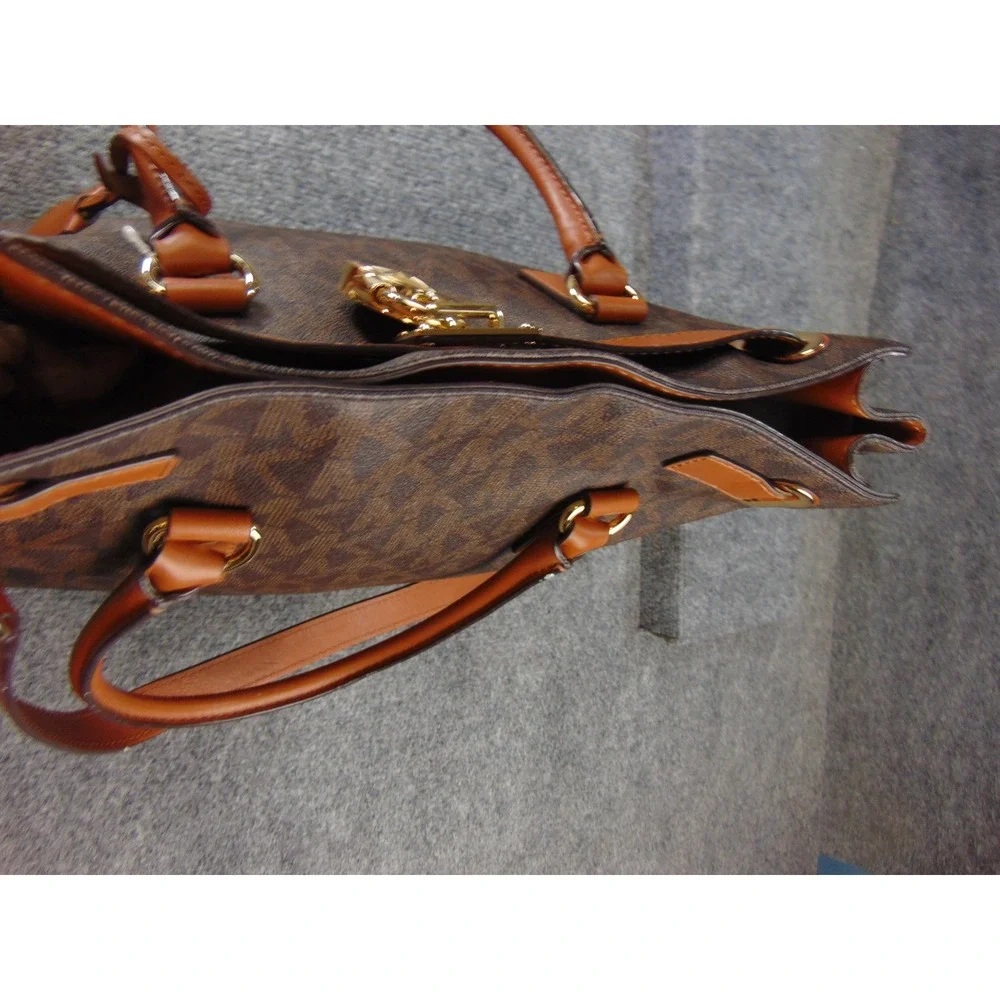 Michael Kors Hamilton Satchel Brown Monogram Padlock Key Shoulder Bag 30T2GHMT3B